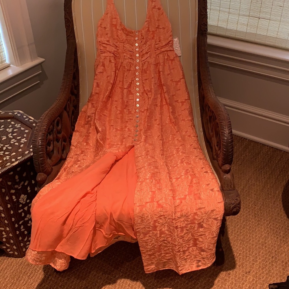 FREE PEOPLE EMBROIDERED MAXI DRESS IN APRICOT STUNNING FULLY LINED SIZE 6 - Picture 6 of 13